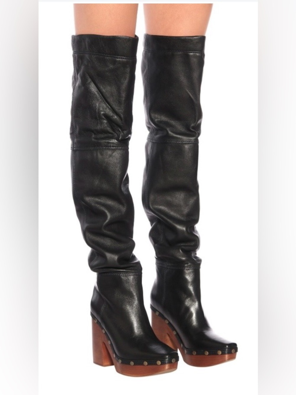 $1150 Jacquemus Les Bottes Sabots Hautes Over-the-Knee Boots Black Leather SZ 39